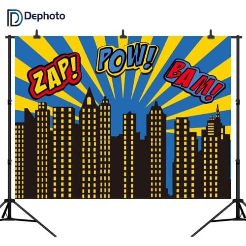 DePhoto Comics Superher City Scene Baby Photography Backgrounds Childrens birthday party Backdrops Props For Photo Studio