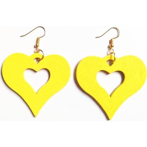 Wood Heart Earrings Women Drop Earrings Fashion Jewelry Eardrop Personality Hollow Hoop Earrings