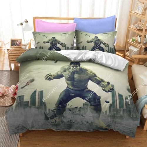 Disney Marvel Hulk Cartoon 3D Bedding Sets Boys Children The Avengers Alliance Character Pillowcases Duvet Cover Sets Twin Queen