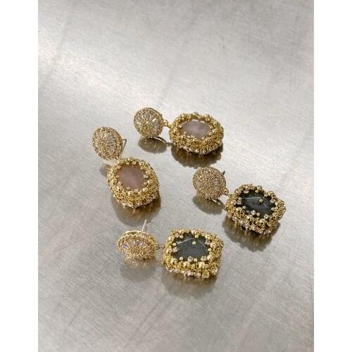 Handmade designer ultra-flash zircon plate original stone rhinestone earrings