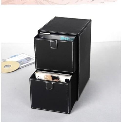 Home 2-layer 2-drawer leather desk CD/DVD sundries container storage box case organizer holder black 227A