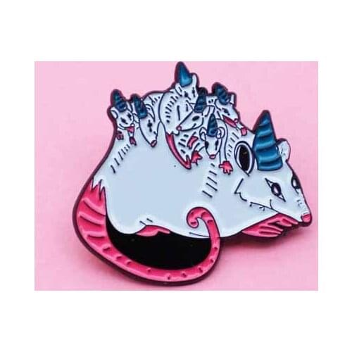 Blue gray rat enamel brooch Long and thin red tail Mouse mother and baby Lapel Pin animal badges brooches