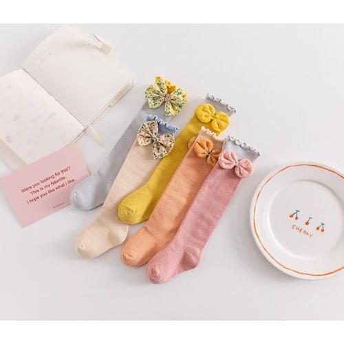 FOCUSNORM 5 Colors Little Girls Breathable Knee Socks Spring Autumn Winter Toddlers Sweet Style Bow Decoration Stockings