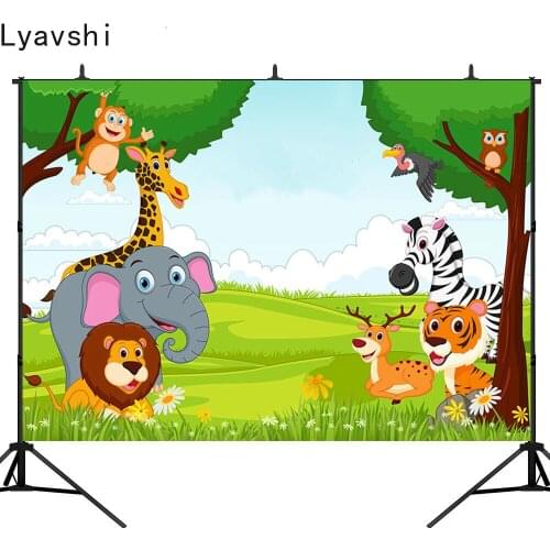 Lyavshi birthday party animal elephant giraffe lion green plant background decoration photo studio photography background