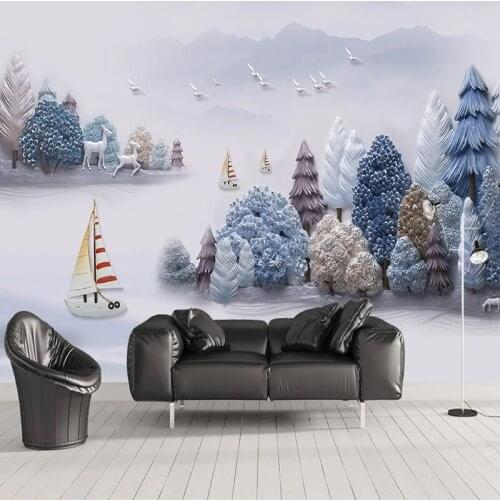 Custom Mural Chinese Style 3D Relief Forest Bird Landscape Wall Painting Dining Room Living Room Study Room Background Wallpaper