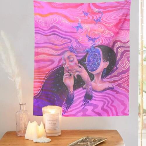 INS Pink Tapestry Wall Hanging Boho Decor Wall Cloth Tapestries Psychedelic Hippie Psychedelic Butterfly Tapestry Wall Carpet