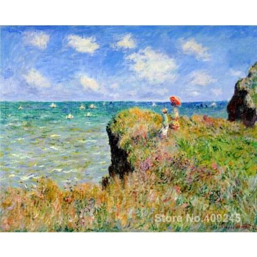 Claude Monet Painting Landscape Clifftop Walk At Pourville Handmade Impressionist Art Oil On Canvas Modern Artwork Wall Decor