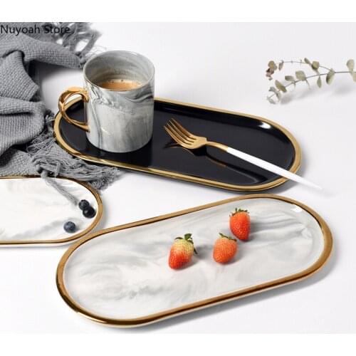 Nordic Phnom Penh Ceramic Oval Plate Marble Western Dinner Plate Dessert Plate Household Jewelry Storage Plate Shooting Props