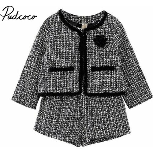 2019 Fashion 1-6Y Baby Girls Clothes Sets Autumn Winter Birthday Long Sleeve Plaid Coat Top+Shorts 2Pcs Party Warm Formal Outfit