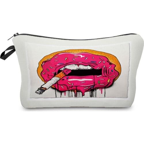 Donuts Lips Print Makeup Bag Creativity Hot Sale Cosmetic Bags High Quality Pencil Cases Fashion Small Toiletry Bag Storage Bag