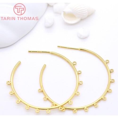 4PCS 40MM 24K Gold Color Brass Round with Hanging Hole Earrings Hoop High Quality DIY Jewelry Making Findings