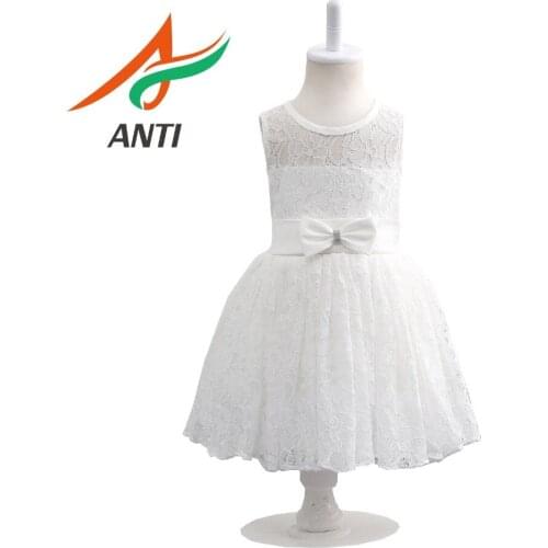 ANTI Fashion White Lace Flower Girl Dress Girls A-Line Dress With Bow Sashes Princess Baby Girl dress Real Photos Custom Made
