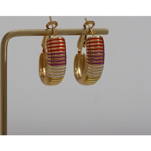 Trendy Stainless Steel Gold Plated Colorful Stripe Water Proof Tarnish Free Oval Hoop Earrings For Women Gifts Party Jewelry y