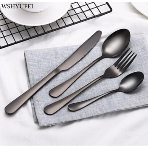 Wholesale Gold Black Cutlery Set 304 Stainless Steel Dinnerware Set Knife Western Portable Dinner Tableware Set Drop Shipping