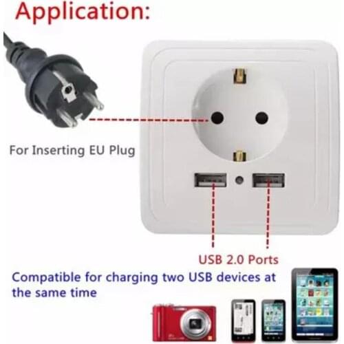 Wall Power Socket 16A EU Standard Outlet With 2A Dual USB Charger Port for Mobile White
