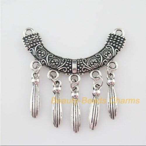 New 5Pcs Tibetan Silver Color Curved Flower Tassels Charms Connectors 45x48mm