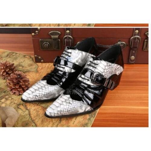 New arrival crocodile skin shoes mens patent leather black white shoes high heels lace up oxfords formal shoes men plus size13