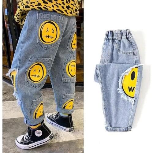 Kids Clothes Spring Baby Boys Jeans Cotton Loose Comfortable Long Denim Pants Multi Pocket Cartoon Fashion Jeans For Boys 2-7Y