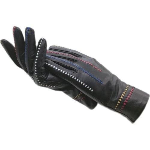 Winter ladies wrist fashion sheepskin gloves new leather driving warm authentic work dress leather gloves wool lining 2021-10188