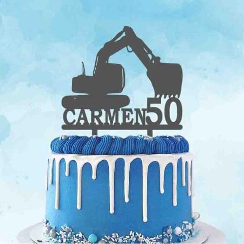 Personalized Excavator Cake Topper Custom Name Age Excavator Driver or Excavator Lovers Birthday Party Cake Decoration Topper