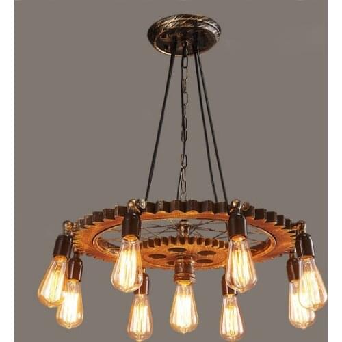 Retro Vintage Gear Pendant Lights Fixture Loft Antique Wrought Iron Wheel Suspension Hanging Lamps American Home Deco Cafe Bar