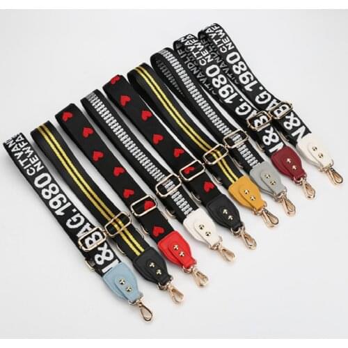 Luxury Nylon Bag Strap Woman Alphabet National Wind Hit Color Bag With Accessories With Wild Womens Adjustable Embroidered Belt