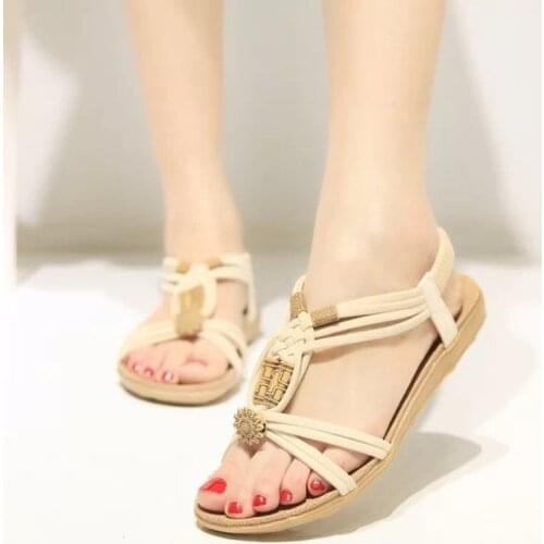 New Fashion Open Toe Sandals Summer Bohemian Flip Flops Flat Sandals Beaded Classic Comfortable Women Shoes Mujer Femme Zapatos