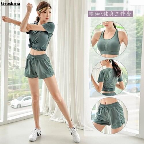 Mesh shorts+bra+t shirt women yoga 3 piece set quick dry hot sale workout sportswear suits fitness gym clothing running sets