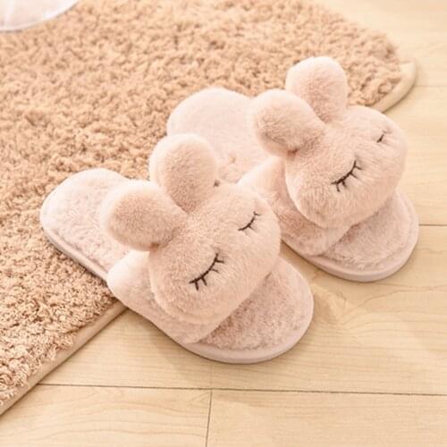 Winter Fashion Kids Home Slippers Faux Fur Warm Shoes Girls Slip on Flats Female Children Fur Flip Flops Indoor Non-slip Slippe