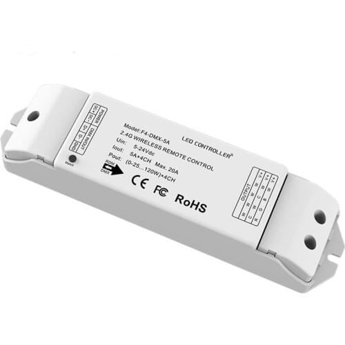New DMX Led Power Driver DC12-24V 5A*4 Channel 20A 240W 480W Output Dimming/CT/RGB/RGBW DMX512 Wireless Power Driver