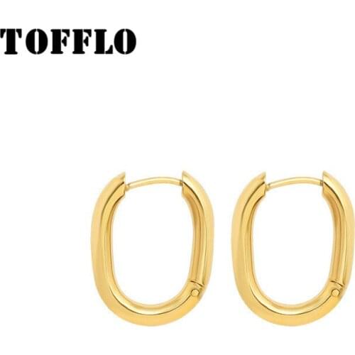TOFFLO Stainless Steel Jewelry Christmas Retro Geometry U-Shaped Earrings Womens Winter Fashion Earrings BSF353