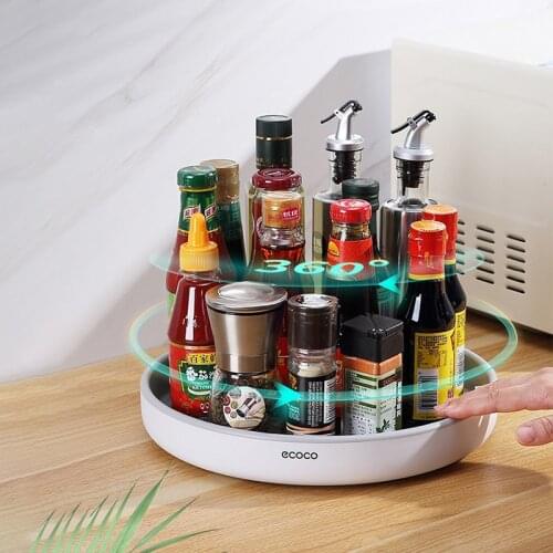 ECOCO 360 Rotation Cabinet Organizer Storage Spice Drink Cosmetic Storage Rack PET Transparent Turntable For Kitchen Bathroom