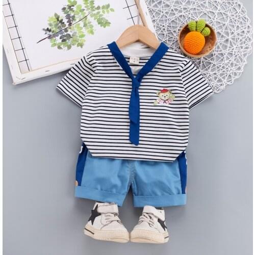 0-5 Years Summer Boy/Girls Clothing Set 2021 Fashion Cotton Cartoon Bear Stripe T-Shirt+Shorts 2pc Kids Children Toddler Outfits