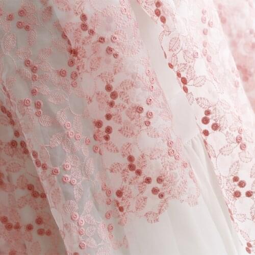 1 Yard PINK Organza Embroidered Lace Fabric Sewing Craft Material Curtain Table Cloth Garment Skirt Fabric Hanhandmade