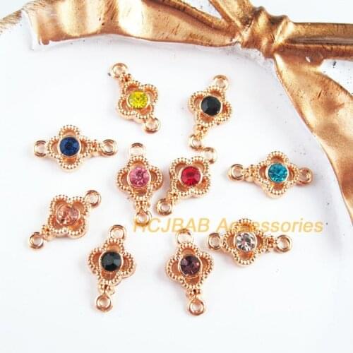 30 New Clover Charms Gold Color Retro Mixed Crystal Connectors 8x15mm