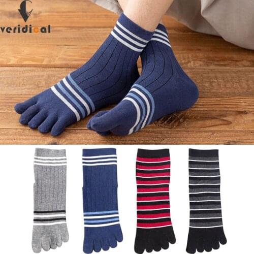 5 Pairs/Lot Mens Five Finger Socks Cotton Striped Business Breathable Anti-Bacterial Solid Short Work Socks With Toes Brand