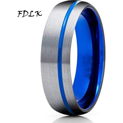 6/8MM Tungsten Carbid Silver Color Brushed Surface Blue Arc Groove Inlay Men Ring Fashion Simp Engagement Wedding Band For Women