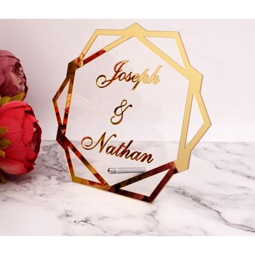 Hexagon Acrylic Table Standing Custom Wedding Name Personalized Mirror Frame Acrylic Word Sign Party Decor With Standing Nail