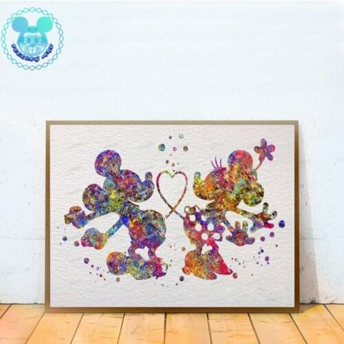 Watercolor Mickey Minnie Canvas Painting Wall Art Poster Print Pictures Nursery Home Hanging Art Decorative Wall Decoration Art