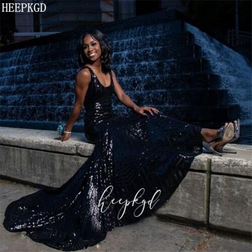 Sparkly Black Sequin Long Prom Dresses Backless V Neck Plus Size Black Girls Graduation Dress Customize Wedding Party Gown Cheap