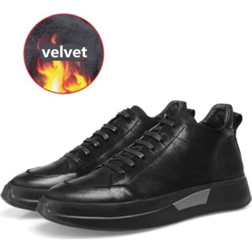 Bmante Men Boots Velvet Genuine Leather Trainers Ankle Boots Winter Lace Up Flats Shoes Autumn Gothic Dark Casual Sneakers New