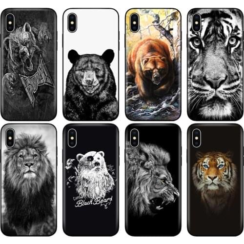 Black tpu case for iphone 5 5s se 6 6s 7 8 plus x 10 case silicon cover for iphone XR XS 11 pro MAX case russian bear tiger lion