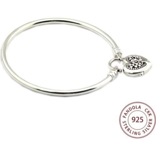 FANDOLA 925 Sterling Silver Limited Edition Flourishing Heart Padlock Clasp Charm Bracelet for Women Original Jewelry pulseras