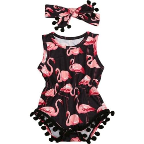 Flamingo Newborn Infant Baby Girl Bodysuit Jumpsuit Sleeveless Playsuit Summer Toddler Kids Girls Sunsuit with Headband 0-24M