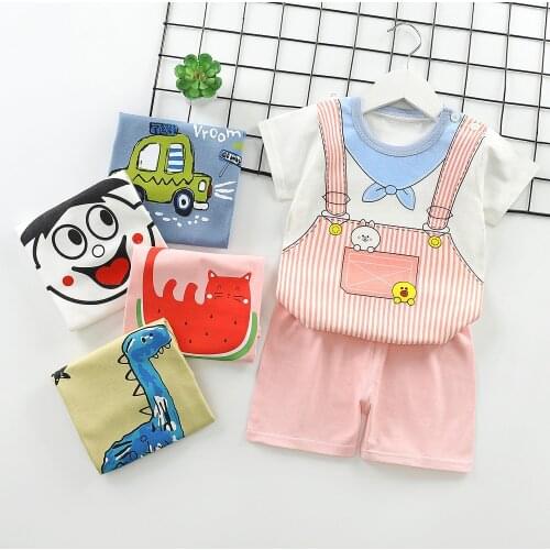 Short Sleeve Children Suit Summer Fashion 2 Piece Set Boys Girls Boutique Outfits Pure Cotton T-shirt Shorts Kids Wear Girl Set