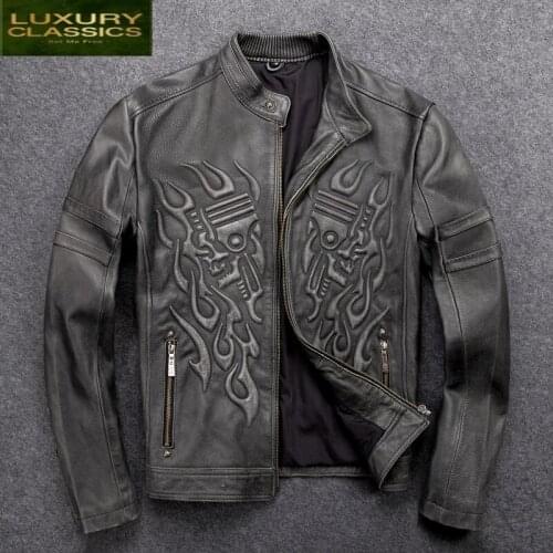 Jacket 100% Genuine Leather Men Clothes 2021 Autumn Winter Real Fit Cow Leather Jackets Plus Size 4XL Coat Jaqueta De Couro 1601