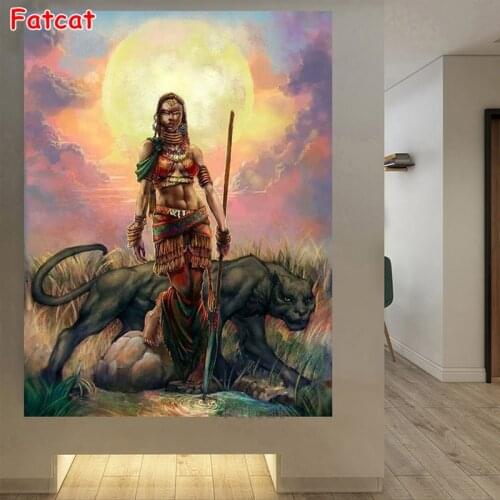 Pictures 5d diamond painting Abstract art, vintage african black woman,panther full novelty mosaic art diamond embroidery PP2054