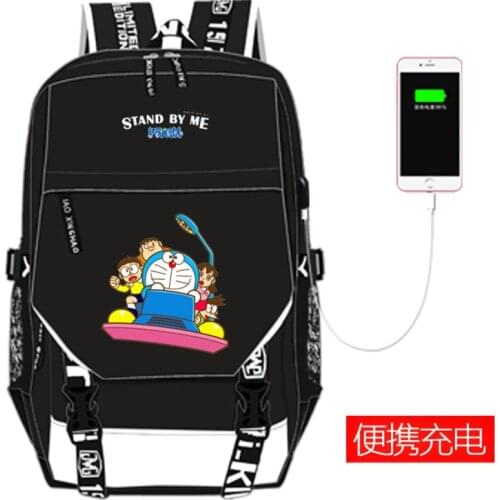 Classical Anime Doraemon Kawaii Printing Backpack USB Charging Laptop Backpack Mochila Feminina Large Capacity Men Travel Bags