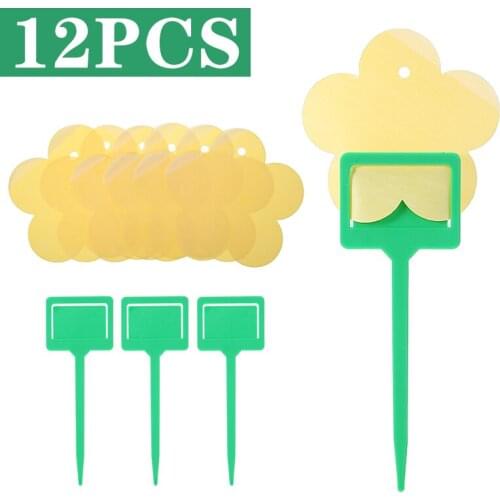 12pcs Two-side Sticky Glue Paper with Support Strong Yellow Flies Pest Insect Trap Catcher Aphids Wasp Garden Plant Protect Tool