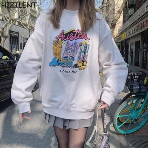 Sweatshirts Streetwear 2021 Y2K new Fashion Boots print vintage Indie Aesthetic 90s Long Sleeve Hoodies Graphic Crewneck clothes